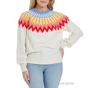 French Connection Essentials Pullover Sweater Size XL Ivory Fair Isle NWOT